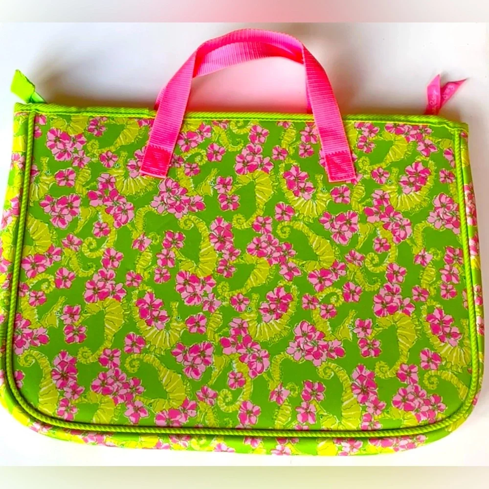 Lilly Pulitzer Floral Seahorse Floater Neoprene Padded Comp Laptop Bag Pouch